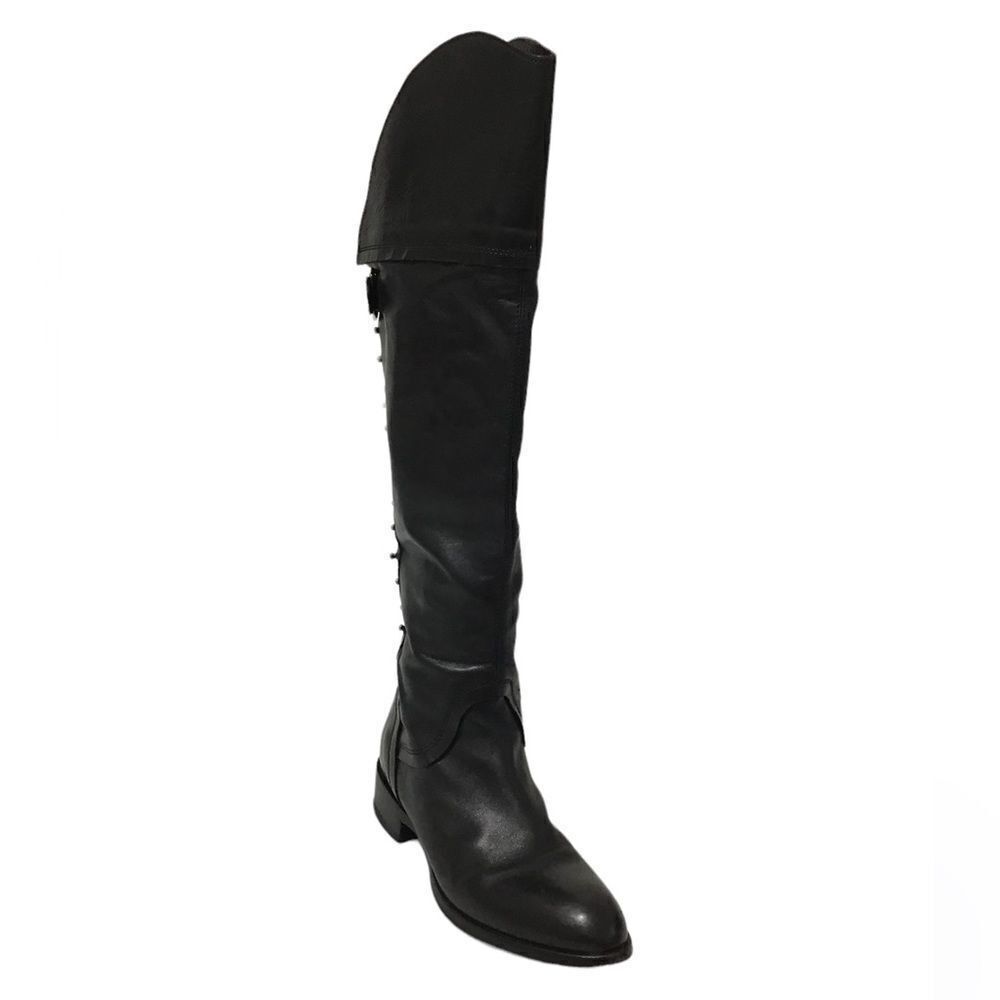 Anthropologie Area Forte Knee High Black Leather Studded Riding Boots Size 37